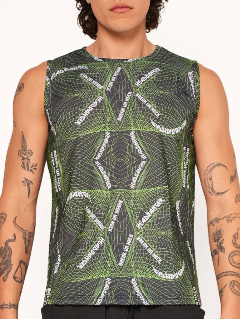 iHeartRaves Black and Green Geometric Tank